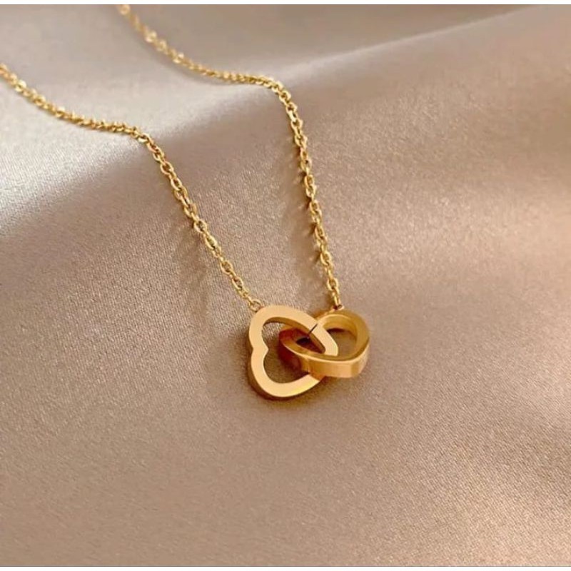 Kalung Wanita Double Love Gold Titanium