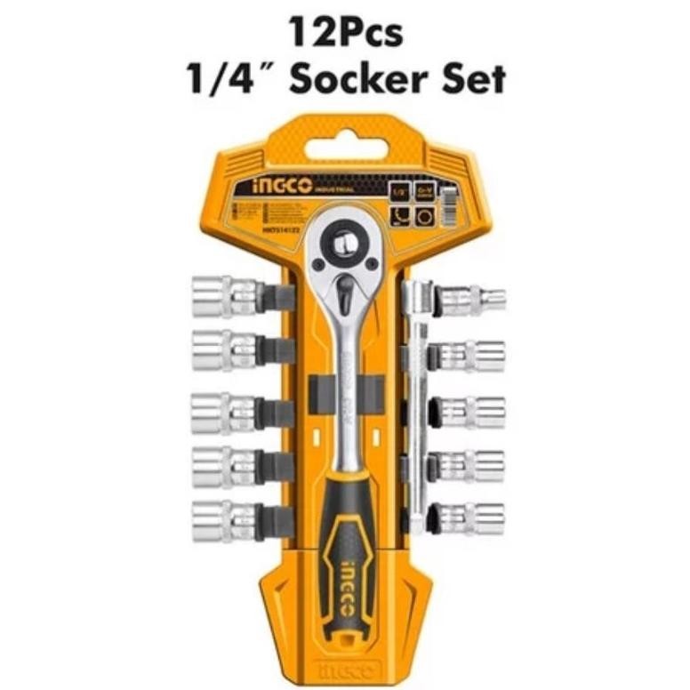 Kunci Shock Set Ingco Hkts14122 Socket Set 12Pcs 1/4"