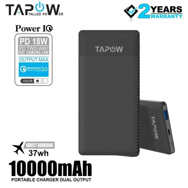 Power Bank 10000Mah Slim Pd 18W Qc 3.0 Quick Charging Tapow Tp01-Blk