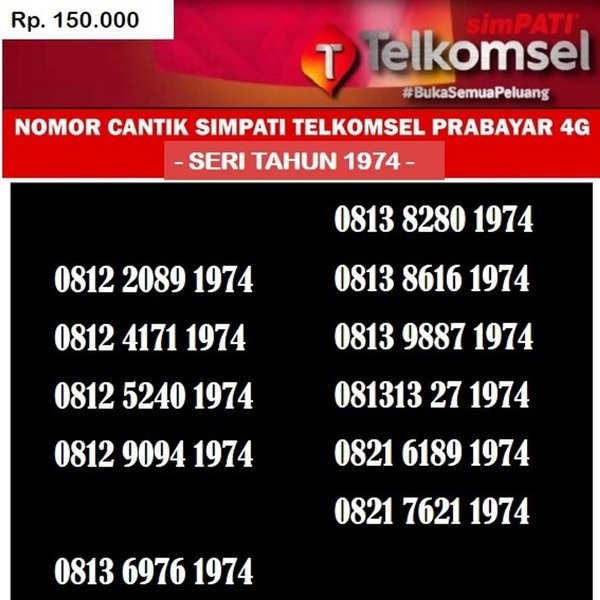 Nomor Cantik Simpati Telkomsel Prabayar 4G Kartu Perdana Tahun 1974
