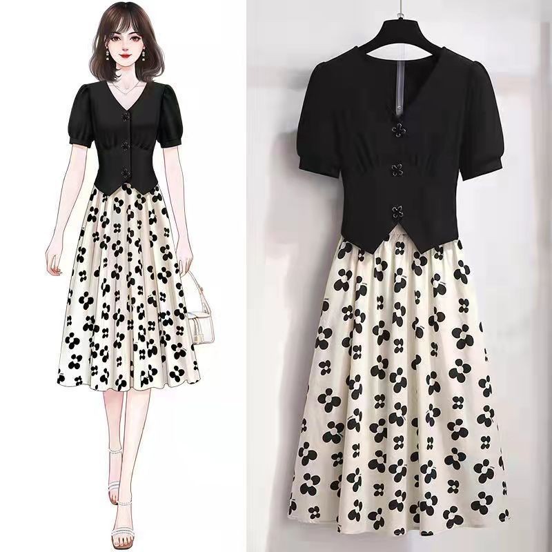 Gaun Hitam Gaya Perancis Gaun Dua Potong Pelangsing Wanita Mewah Ringan Elegan Cantik Populer Gaun H