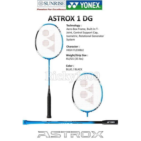 RAKET BADMINTON YONEX ASTROX 1 DG - HEAD HEAVY BALANCE - HIGH FLEXIBLE - TENSION 35 LBS - ORIGINAL