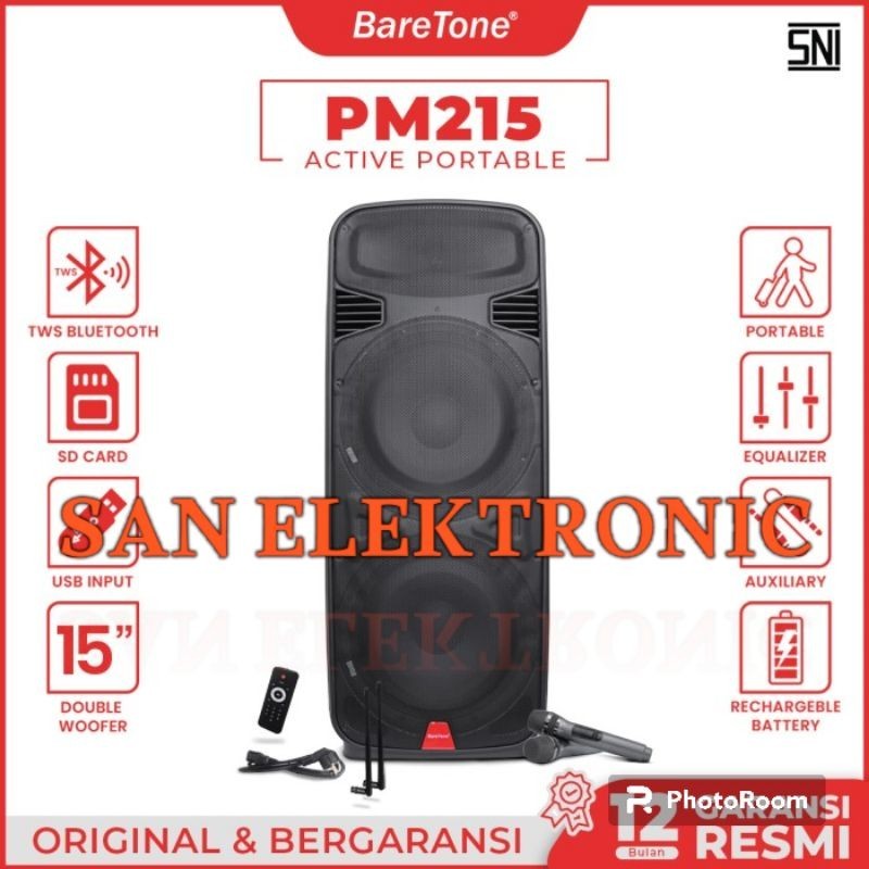 Speaker Portable BareTone PM215 Garansi Resmi 1 Tahun - 15 Inch 1000 Watt BareTone PM 215