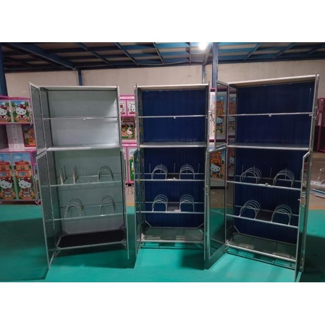 Teruji Lemari Dapur Rak Piring Full Kaca 4 Pintu Bahan Aluminium Kode Heldotara