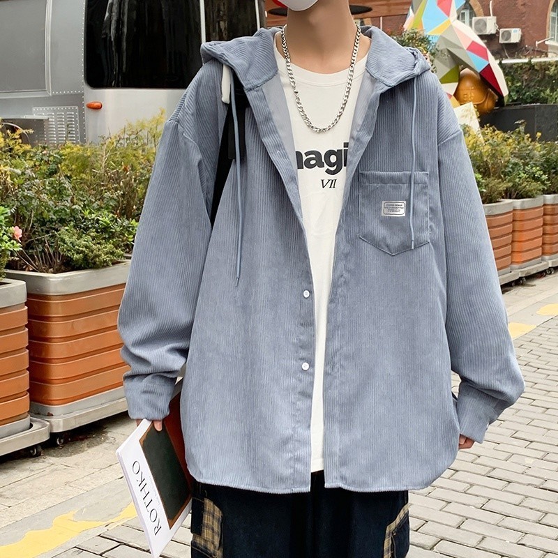 COD Kemeja pria crossover pilotter hoodie laki laki hoodie abu misty kemeja hoodie korduroi mocacinn