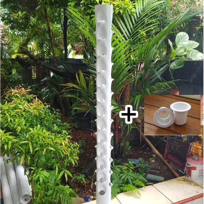 Terbaru Pipa Hidroponik Vertikal Vertikultur 32 Lubang Tanam Free Netpot Putih Promo Terlaris