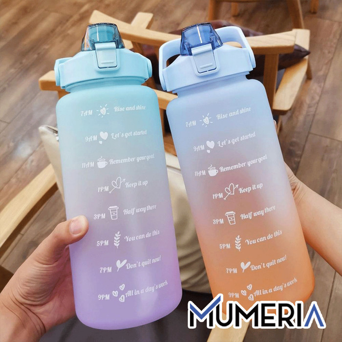Botol Minum Straw Korea 1,5 - 2 Liter Gradient Transparan Motivasi Promo