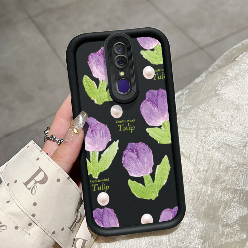 Casing Hp OPPO F11 OPPO A9 2019 OPPO A9x Case Casing ponsel pola Ungu, merah muda, tulip dua warna d