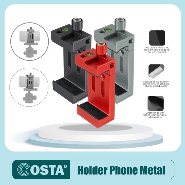 COSTA PH-10 CNC METAL SMARTPHONE PHONE HOLDER WITH COLD SHOE/WATERPASS