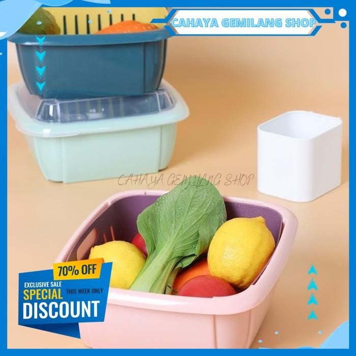 KERANJANG TIRIS BASKOM SARING CUCI SAYUR BUAH + TUTUP BASKET LID   BAHAN BERKUALITAS 