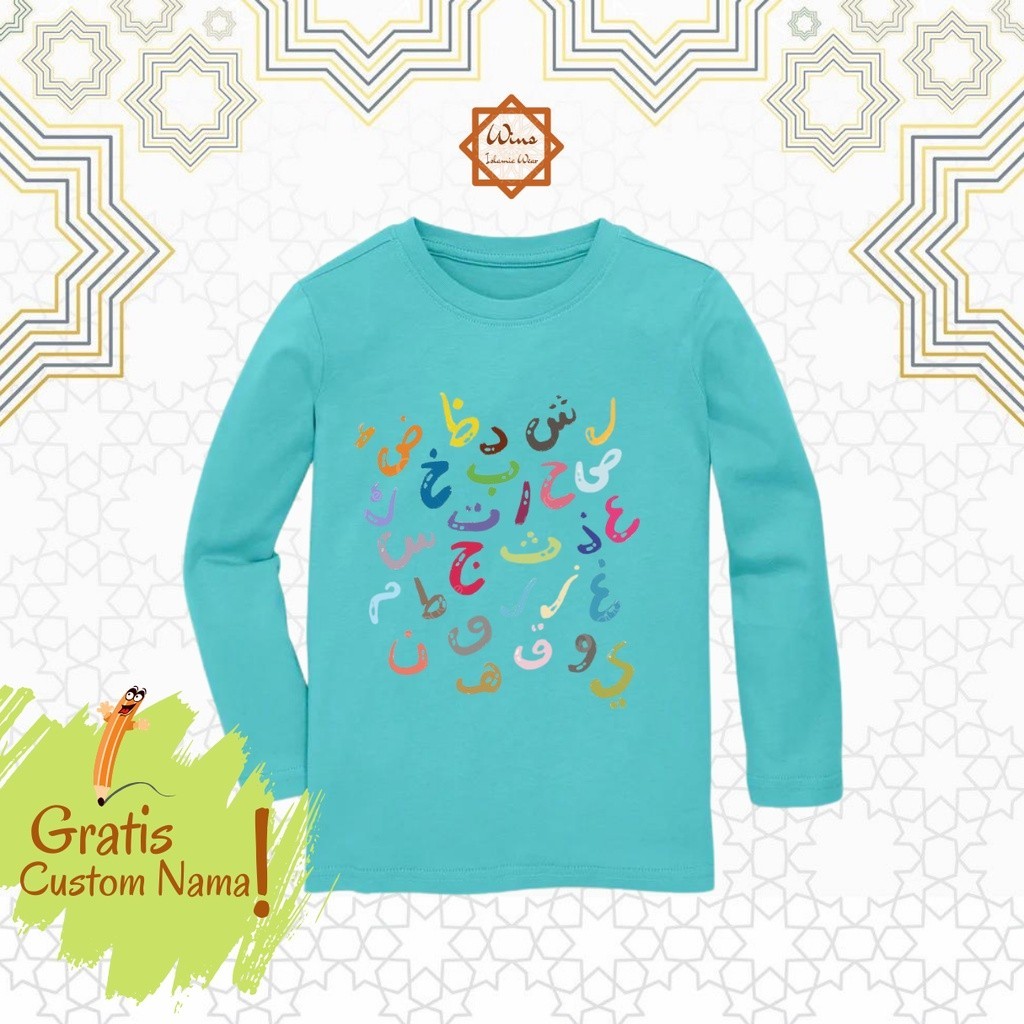 BAJU KAOS ANAK TANG PANJANG HURUF HIJAIYAH/ BAJU KAOS ANAK RAMADHAN