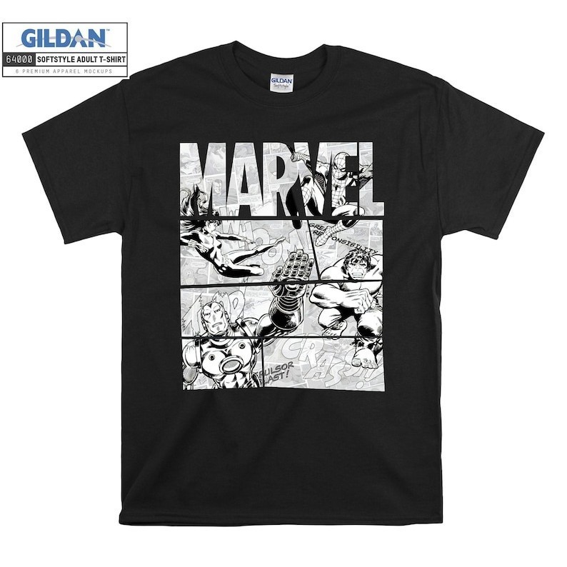 Kaus Hitam Retro Marvel Avengers Kaus Tas Tote Anak-anak Hoodie SML-XL-XXL-3XL-4XL-5XL Gildan Ukuran