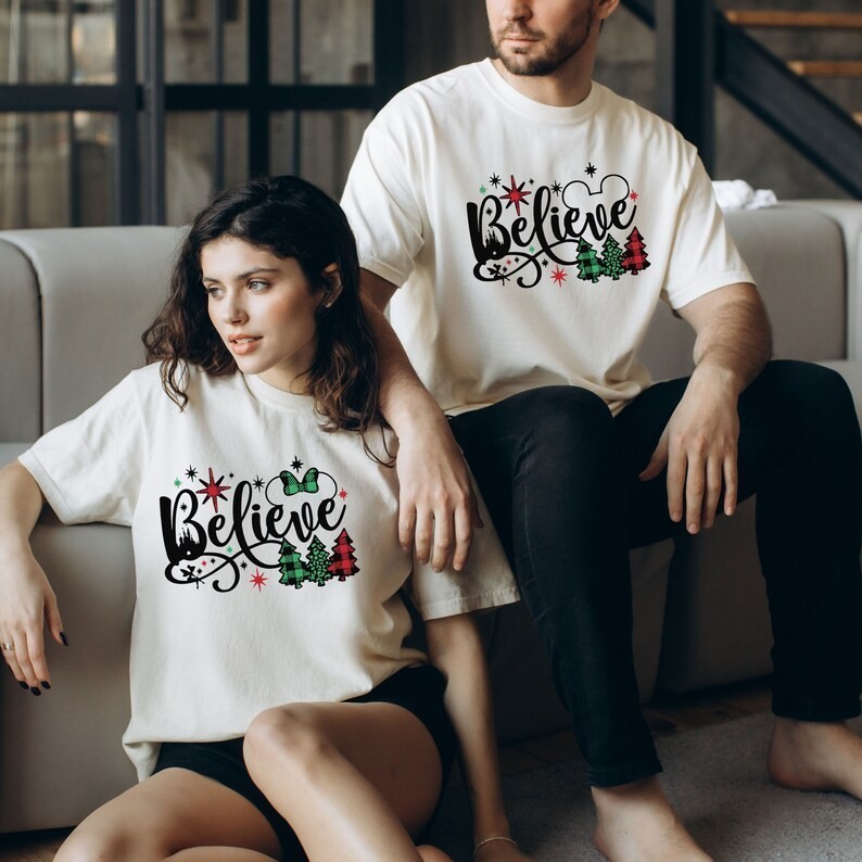 Mickey and Minnie Believe Christmas Shirt Mickey Couple Shirt Christmas Shirt Mickey Christmas Belie