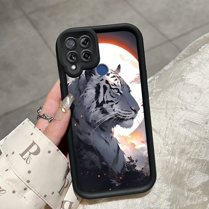 Casing Hp Realme C15 Case pola macan putih Softcase lembut ganda baru Casing HP pelindung silikon Ke