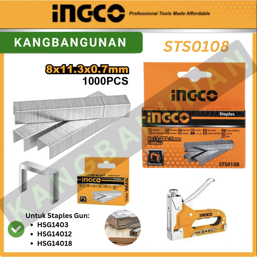 

INGCO STS0108 Refill Staples tembak (8mm x 0.7mm) isi 1000pcs