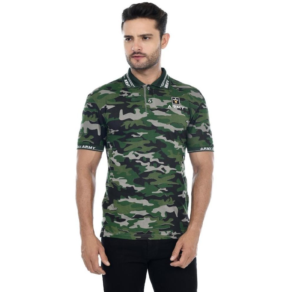 Kaos kerah kemeja Army tentara loreng baju polo camo gym fitness pria AS76