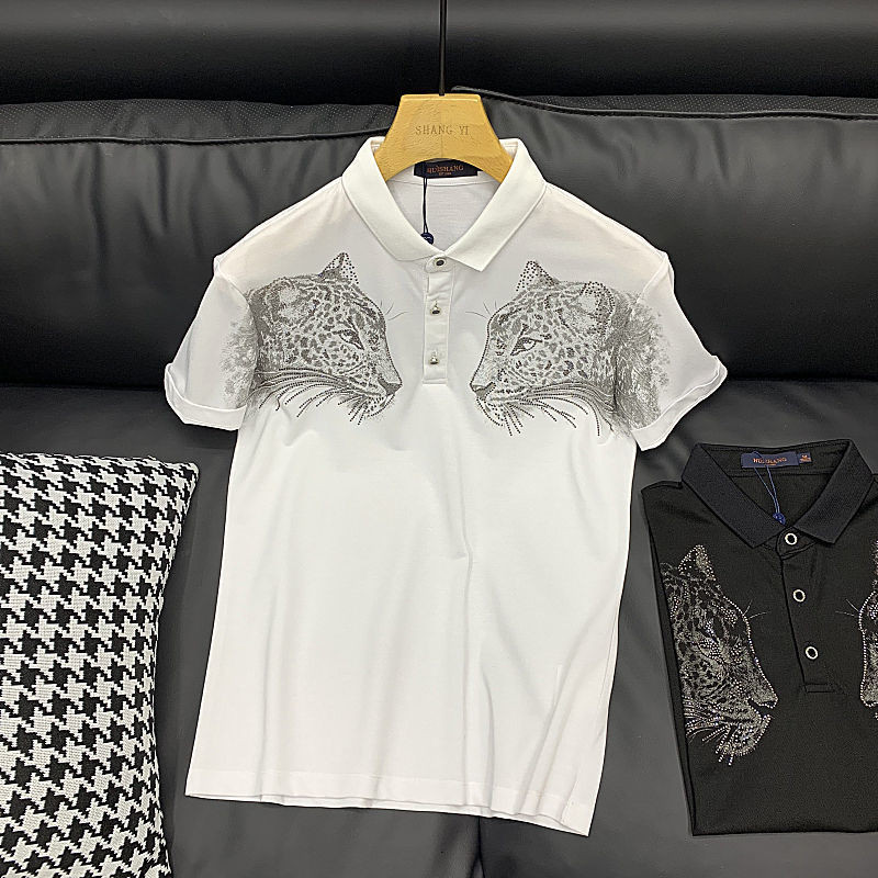 Baju Pria Motif Mode Musim Panas, Baju Pria Lengan Pendek, Baju Bottoming Tampan, Gaya Korea, Longga