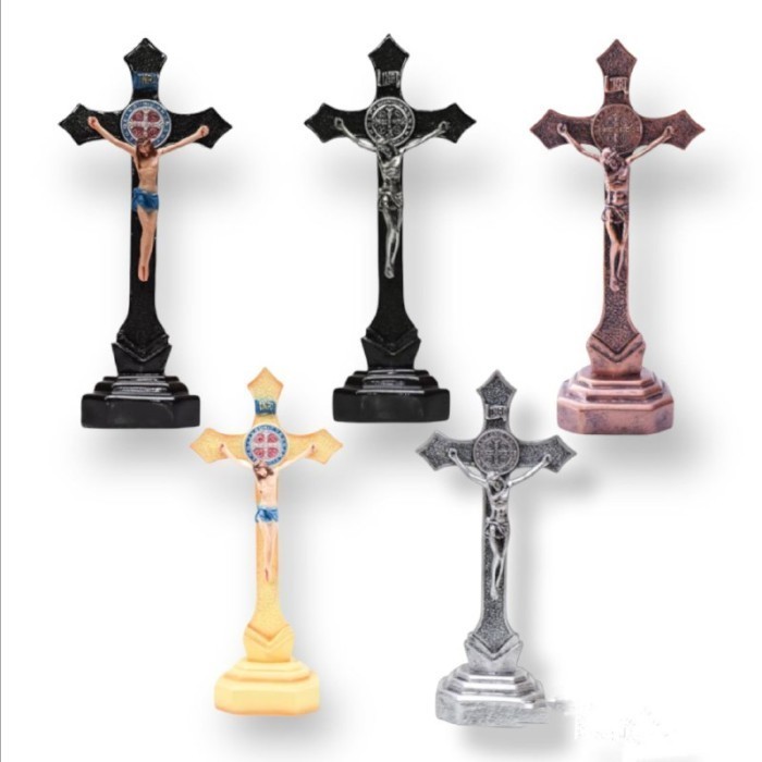 Min Salib Duduk Katolik Fiber Benediktus Tembaga 25Cm-Salib Katolik