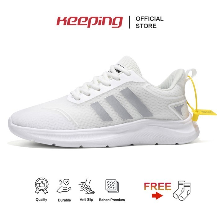 Keeping Sepatu Sneakers Pria Sepatu Olahraga Lari Cowok Putih Ksl302