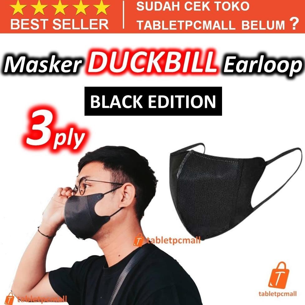 Masker Duckbill 3D Hitam Black Edition 3 ply Face Mask Earloop isi 1 Pc williamdeeandersontee