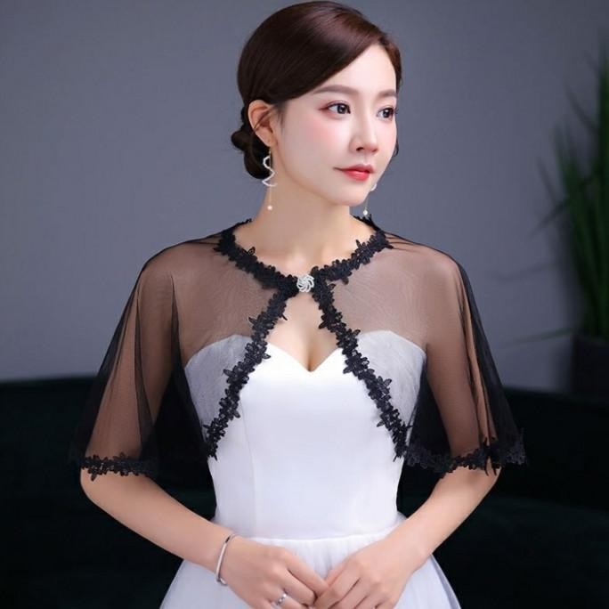 Selendang Pesta Pengantin Hitam Bolero Pengantin Transparan