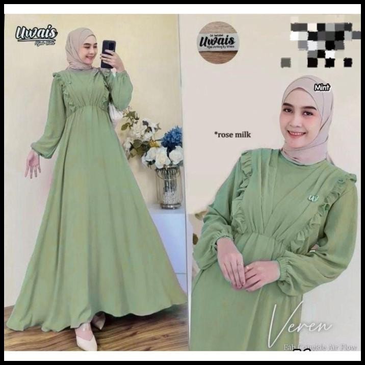 (PROMO) Gamis Veren Farina crinkle airflow warna hijau sage mint mocca Silahkan diorder