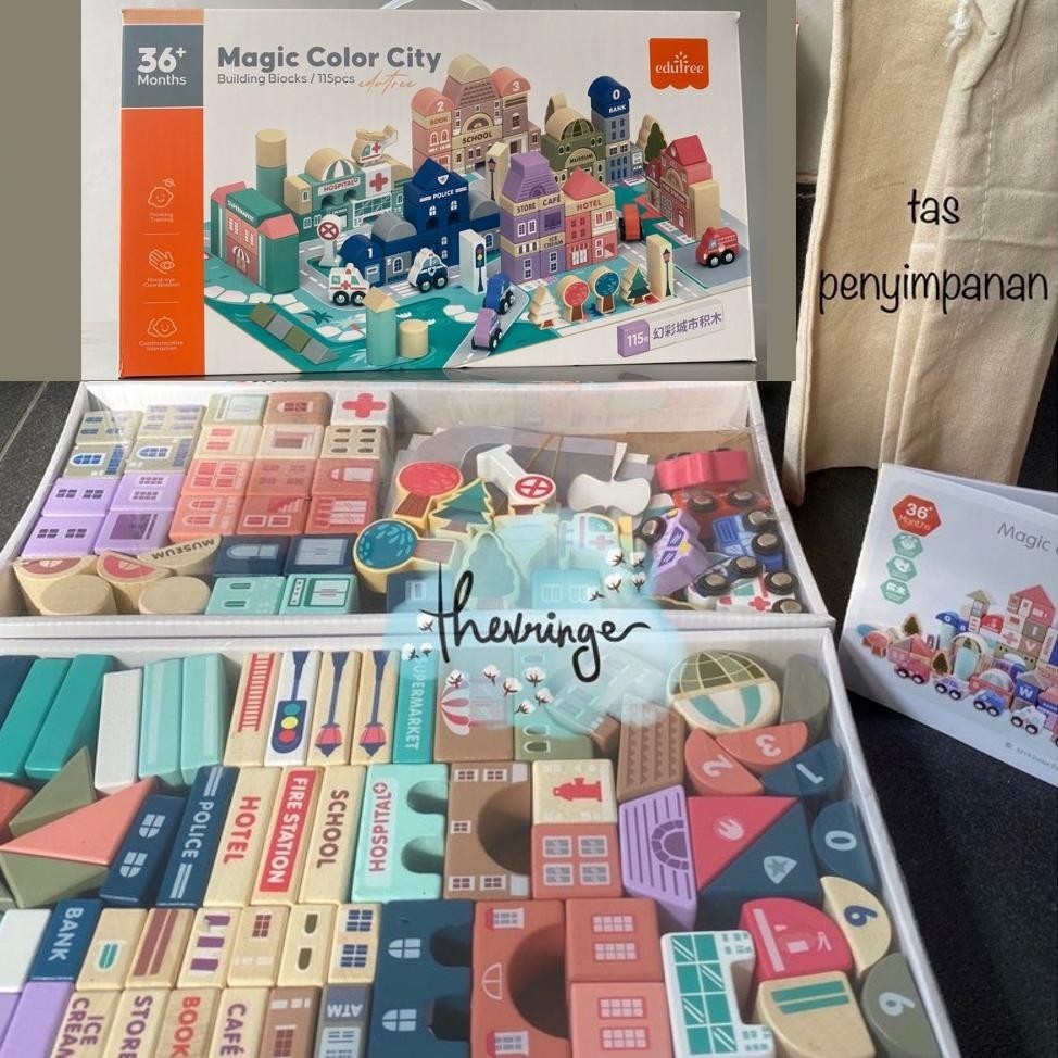GHJ MAGIC COLOR CITY BUILDING BLOCKS URBAN PASTEL 115 PCS block kayu mainan anak balok 115PCS TERLAR