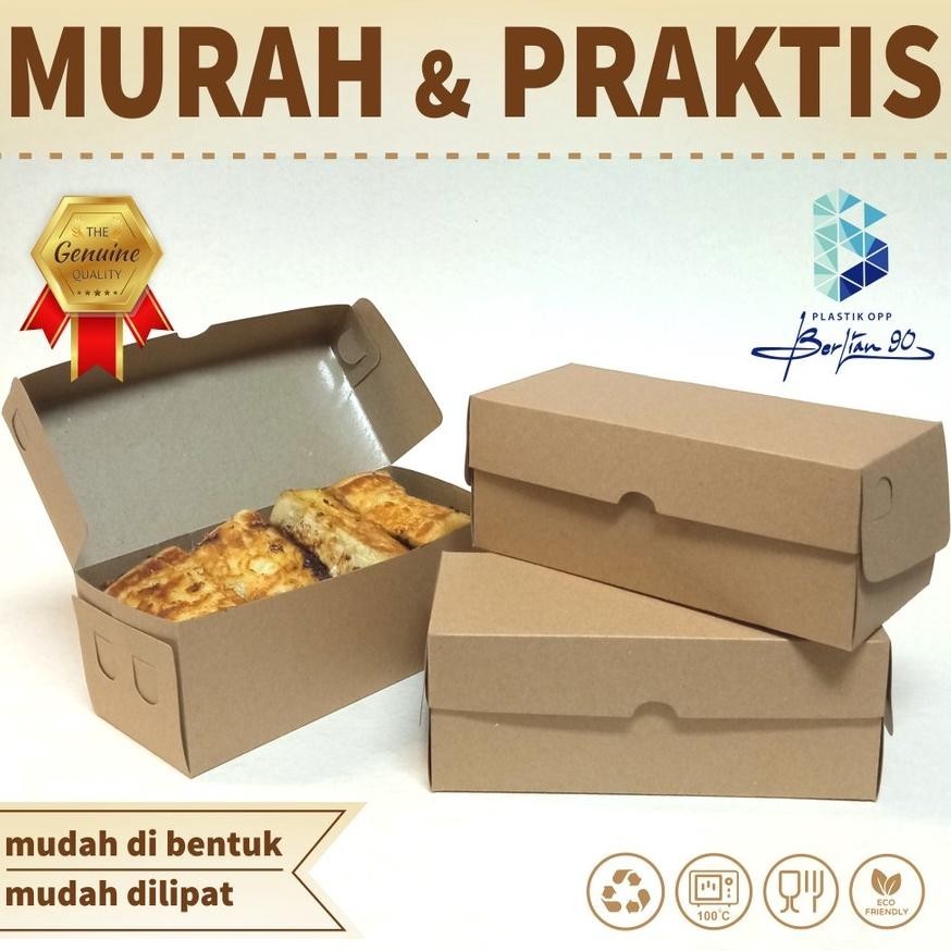 

TERMURAH Kardus Dus Kotak Roti Brownies Bakar Bahan Kraft Tebal Isi 50 pcs Uk 21 x 8,5 x 9,5 cm / Dus Snack roti bakar / dus donat / dus kue bolu et-12