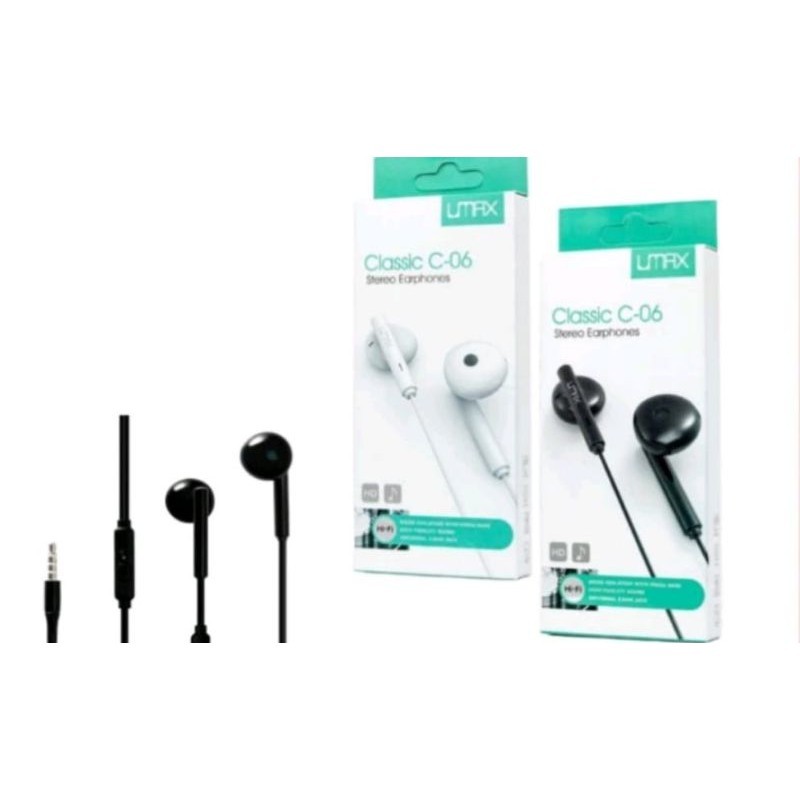Headset Umax Classic C06 Earphone Stereo  C-06 Wired Handsfree hf kabel super Bass