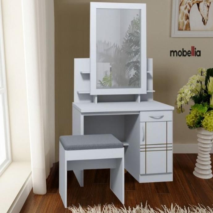 meja rias lemari rias putih minimalis cermin sliding