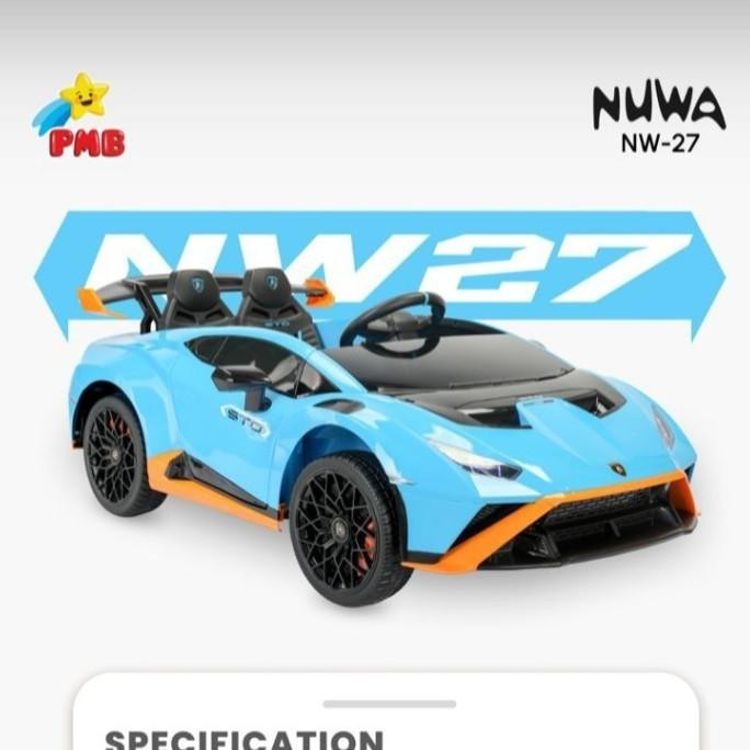 MOBIL AKI ANAK LAMBORGHINI LISENSI ASLI PMB NUWA 27 BAN KARET AKI 12V