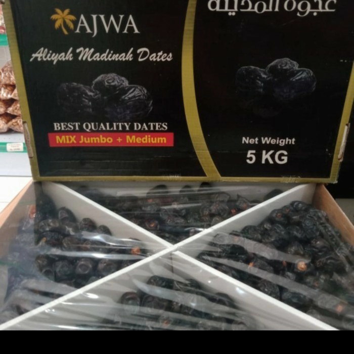

HARGA DISKON KURMA AJWA MADINAH DATES KING JUMBO premium DUS 5kg Premium ajwa