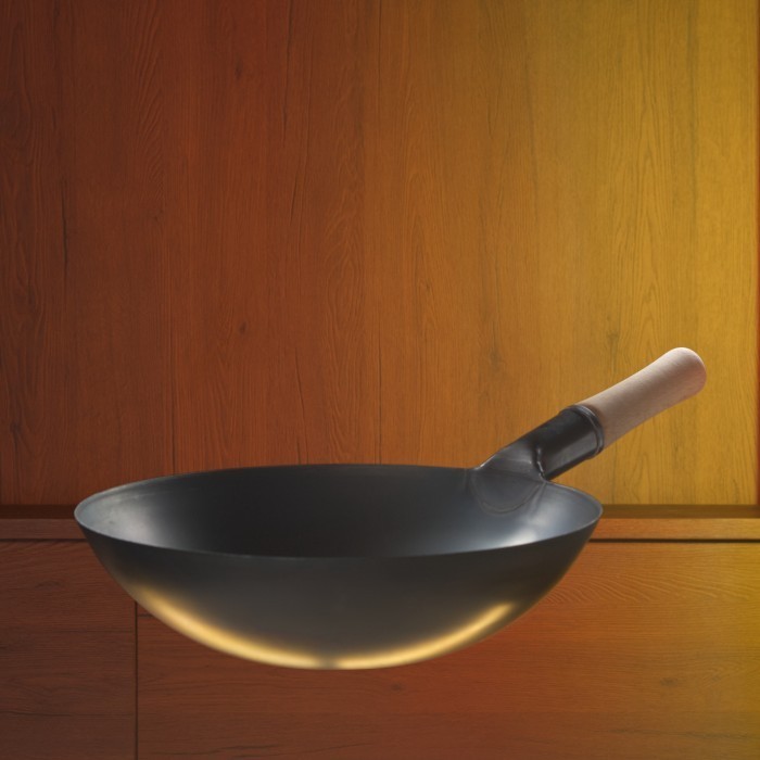 Wajan Carbon Steel Wok Single Handle Seasoned