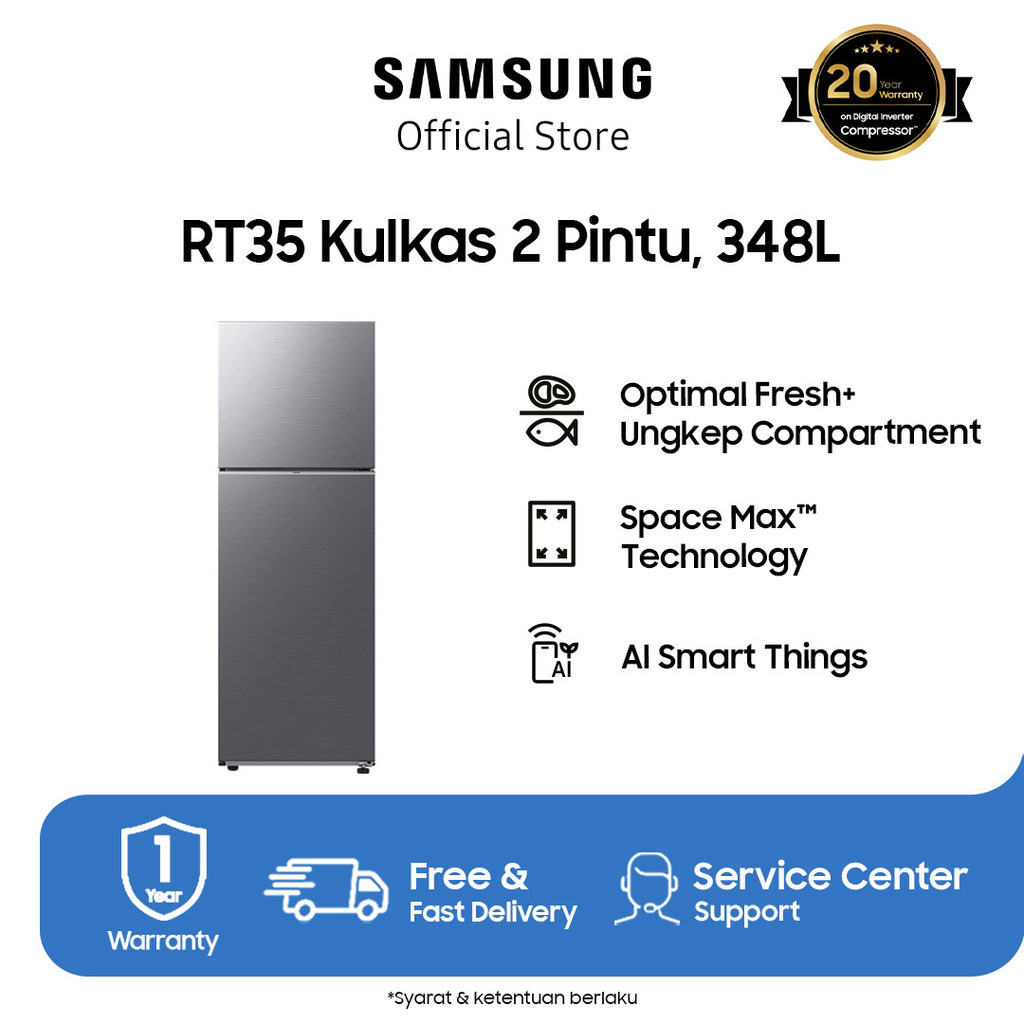 Samsung Kulkas 2 Pintu dengan Ungkep Compartment, Spacemax dan Digital Inverter 348L- RT35CG5440S9SE