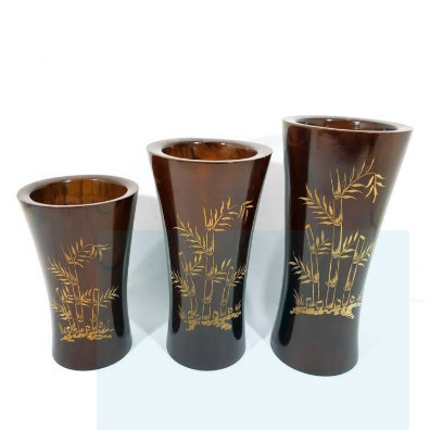 Set Vas Bunga Pot Guci Hiasan Ruang Tamu Kamar Restoran Dari Kayu Jati