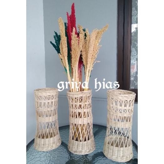 Vas Bunga Rotan Tabung Anyaman Rotan Pot Bunga Hias