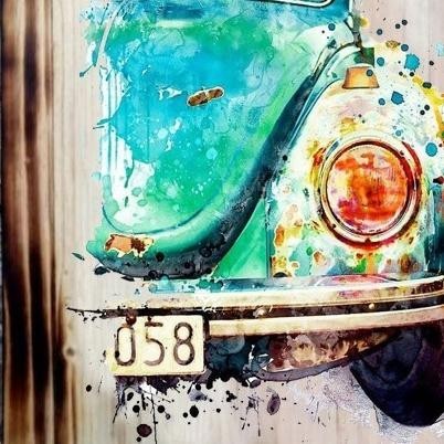 Hiasan Dinding Vintage Lukisan Kayu Vw Kodok Abstrak Dekorasi Cafe
