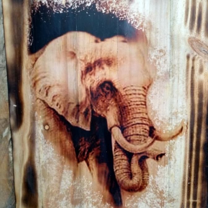LUKISAN KAYU GAJAH WIBAWA HIASAN DINDING VINTAGE CAFE RUANG TAMU KAMAR