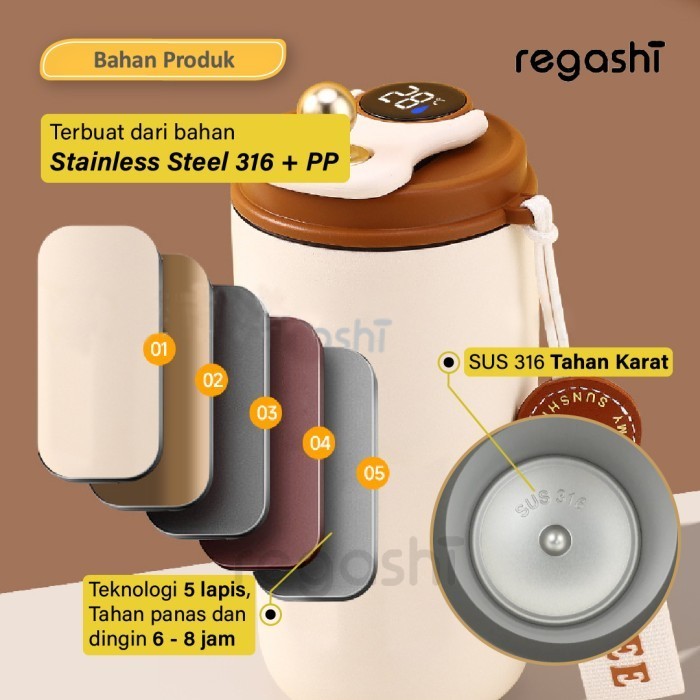 [Custom Nama] Regashi Thermo Cup Botol Minum Tumblr Led