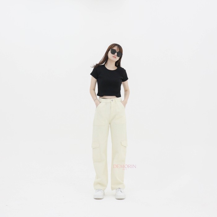 Cargo X56 Cream - Women Cargo Pants Celana Panjang Wanita Cargo Polos