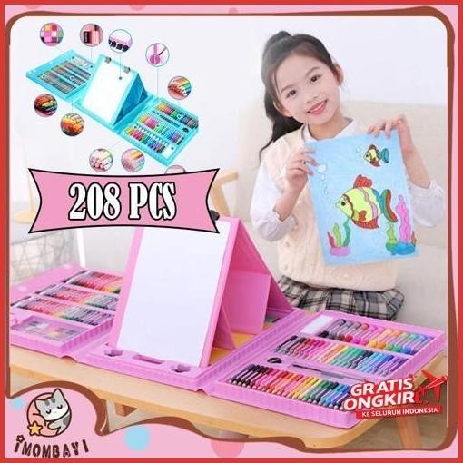 Flash Sale Viral Art Set Crayon Mewarnai Pencil Warna Crayon Isi 208 Papan Gambar Dua Sisi Set Alat 