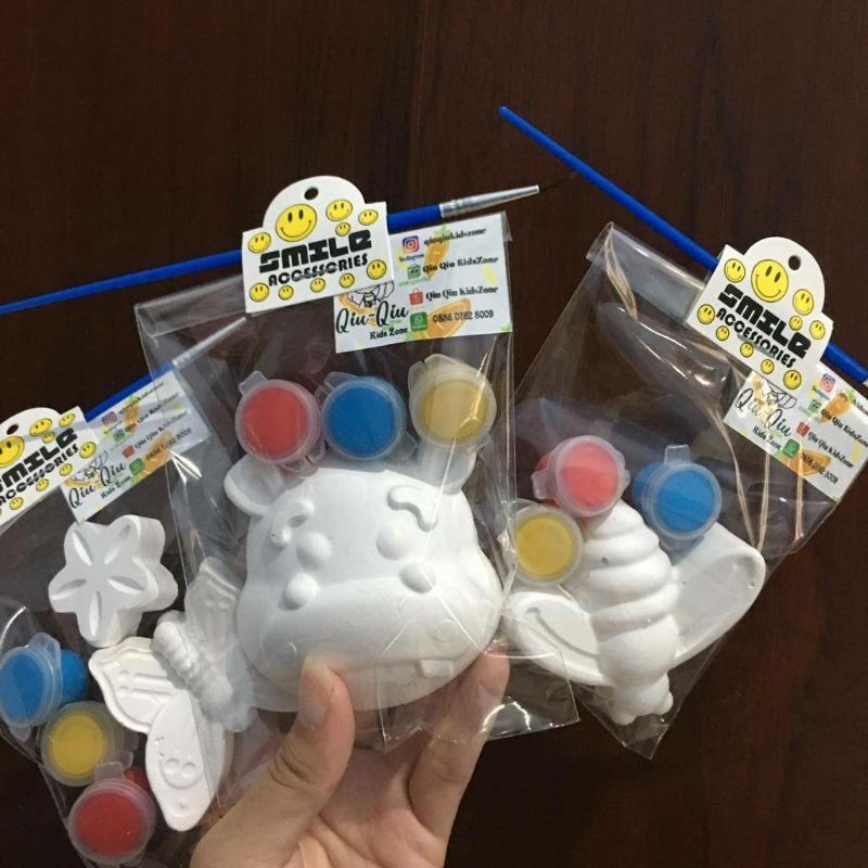 Mainan Edukasi Anak mewarnai patung - 1 patung besar+3cat jar/pot + 1 Kuas melukis gipsum painting g