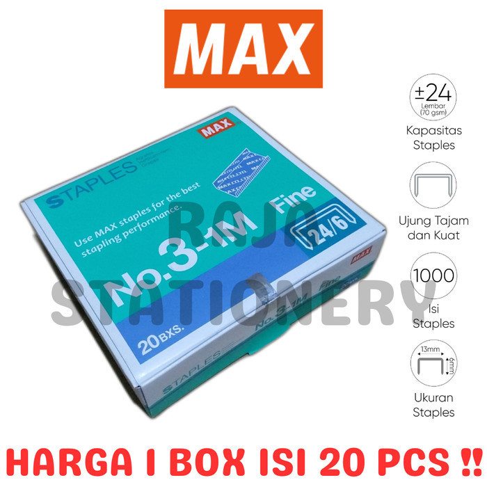 

New Max Staples No.3 Isi Stapler Max No.3-1M Isi Hekter Besar [20Pcs] Murah