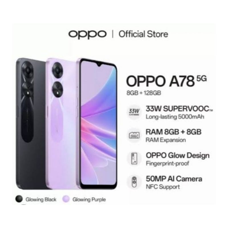 Hp Oppo A78 5G 8/128 GB - ( Oppo A 78 5G NFC 8GB + 128GB ) Garansi Resmi