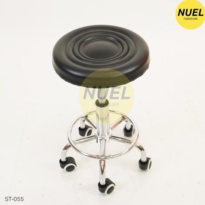 Kursi Bulat Roda Bar stool Salon Lab Drum Hidrolik Kaki Besi