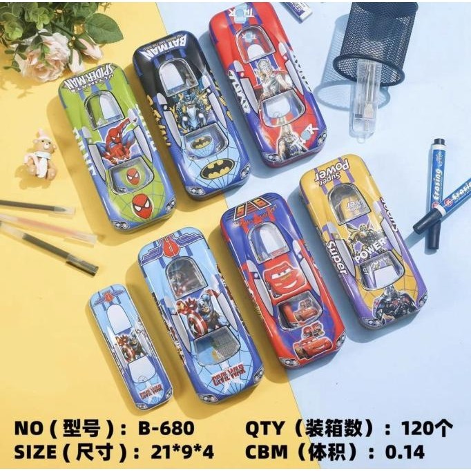 

pencil case kaleng bentuk mobil plus anak satuan