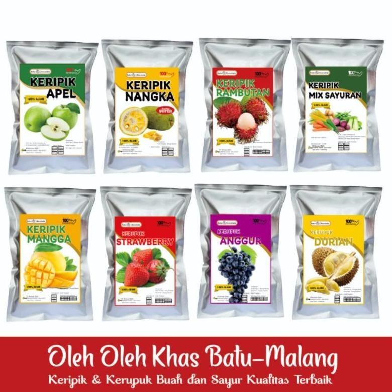 

Batu Chocolate - Keripik Buah Apel Nangka Isi 50 G - Keripik Sayur - Kerupuk Strawberry Durian - Oleh Oleh Khas Malang Batu