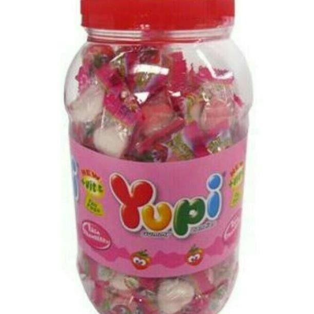 

Permen Yupi Strawberry Kiss Love Pink Putih Toples/ Permen Yupi Toples 300Gr Kiss Love Jar