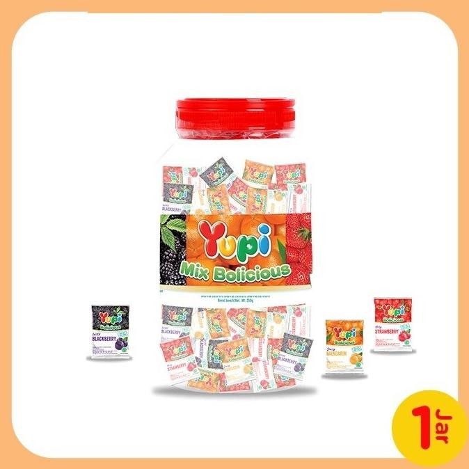 

{ Ecer 1 Toples } Permen Yupi Strawberry Kiss Jar 300Gr / Bolicious Mix Jar 250Gr