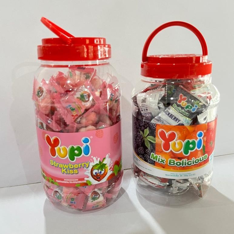 

{ Ecer 1 Toples } Permen Yupi Strawberry Kiss Jar 300Gr / Bolicious Mix Jar 250Gr